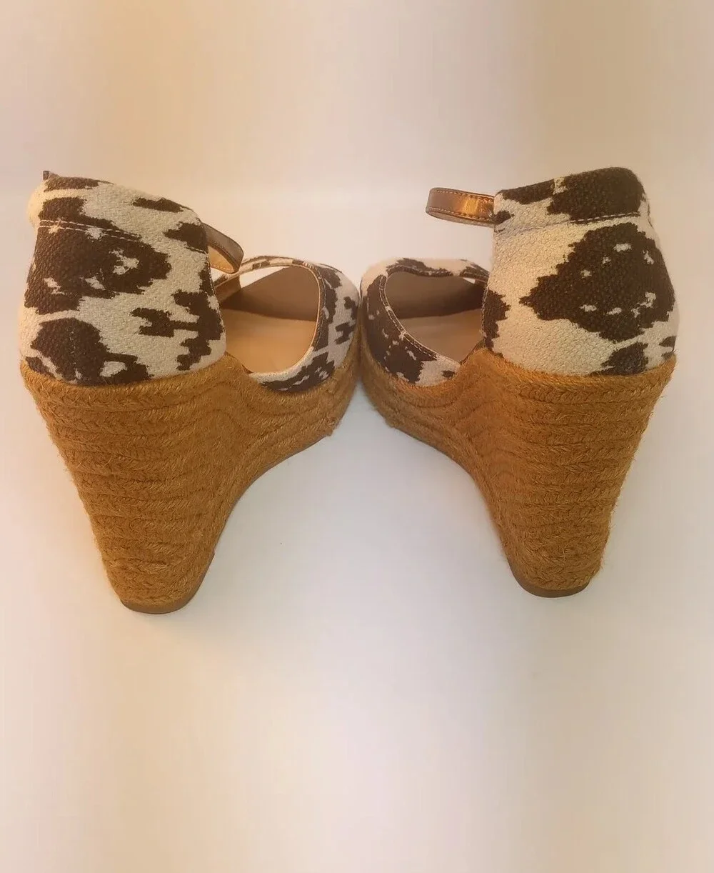 Ann Taylor LOFT Womens Black & Beige Ankle Strap Stacked Wedge Sandals Shoes 8M